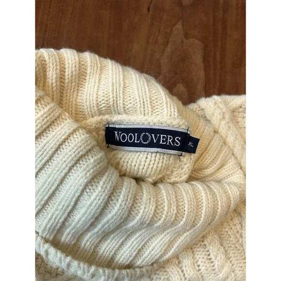 Woolovers Fisherman Cable Chunky Knit Turtleneck Sweater Women XL Wool Cream - Picture 5 of 6